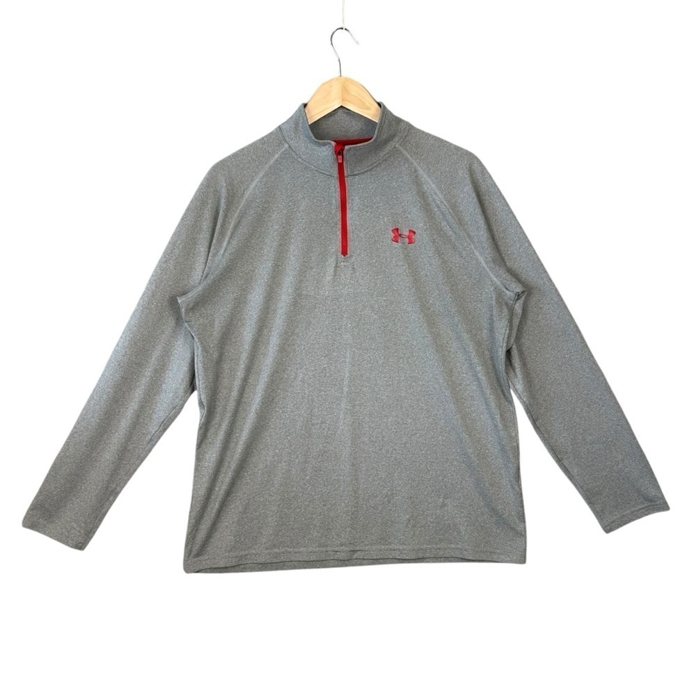 Under Armour Sweater Men size L 1/4 Zip Gray Loose Heatgear Lightweight